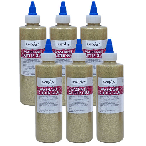 Handy Washable Glitter Glue, 8 Oz., Gold, Pack Of 6 RPC146162-6
