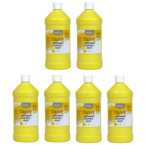 Handy Little Masters Washable Tempera Paint, Yellow, 32 Oz., Pack Of 6 RPC213710-6