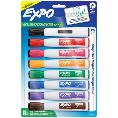 Expo Magnetic Dry Erase Markers With Eraser, Chisel Tip, Assorted Colors, 8-Count SAN1944741