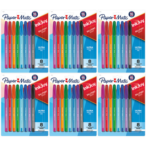 Paper Inkjoy 100St Ballpoint Pens, Medium Point, Assorted Ink, 8 Per Pack, 6 Packs SAN1945932-6