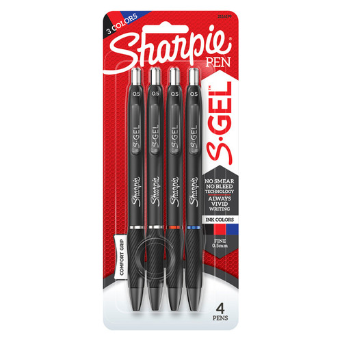 Sharpie S-Gel Gel Pens, Fine Point (0.5Mm), Assorted Colors, 4 Count SAN2116199
