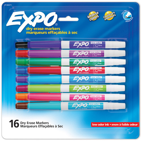 Expo Dry Erase Markers, Whiteboard Markers With Low Odor Ink, Fine Tip, Assorted Vibrant Colors, 16 Count SAN2138471
