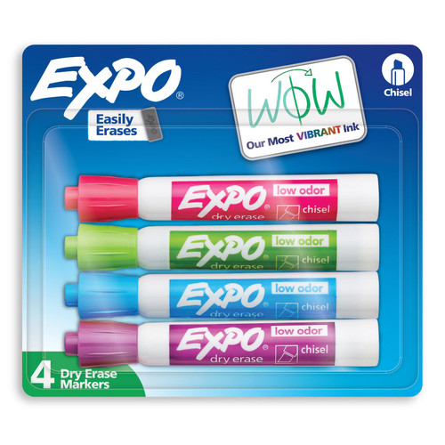 Expo Dry Erase Markers, Low Odor Ink, Assorted Tropical Colors, Chisel Tip, 4 Count SAN2213344