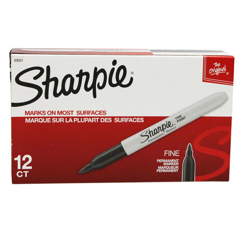 Sharpie Fine Point Permanent Marker, Black, Box Of 12 SAN30001BX