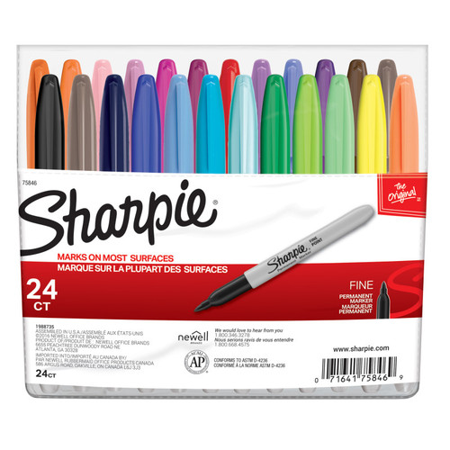 Sharpie Fine Point Markers, Assorted Colors, Pack Of 24 SAN75846