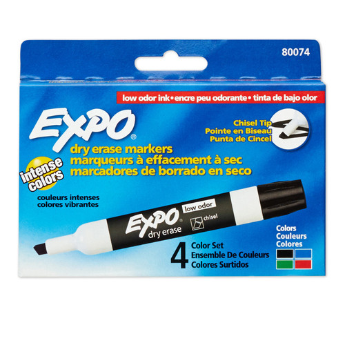 Expo Low-Odor Dry Erase Markers, Chisel Tip, 4 Colors, Pack Of 4 SAN80074