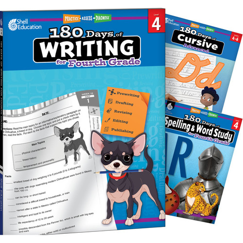 Shell 180 Days Writing, Spelling, & Cursive Grade 4: 3-Book Set SEP147663