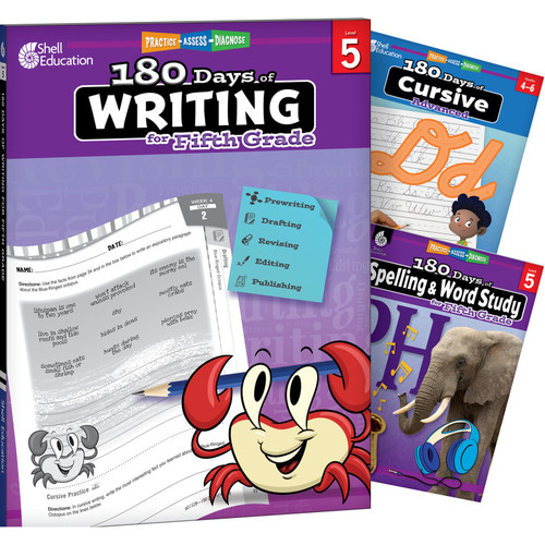 Shell 180 Days Writing, Spelling, & Cursive Grade 5: 3-Book Set SEP147664