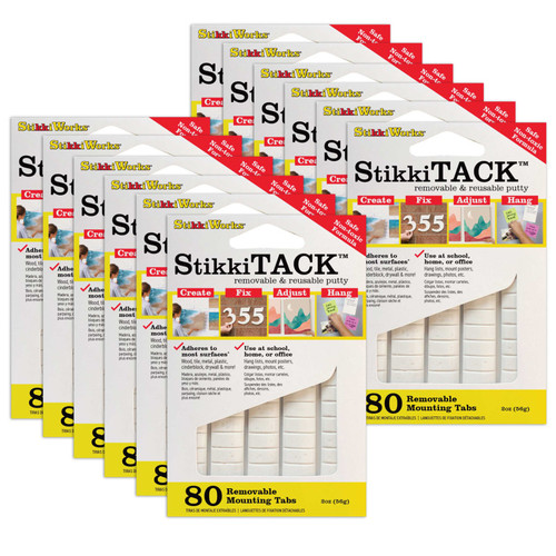 Stikkiworks Stikkitack, White, 2 Oz./80 Tabs Per Pack, 12 Packs STKST80W-12