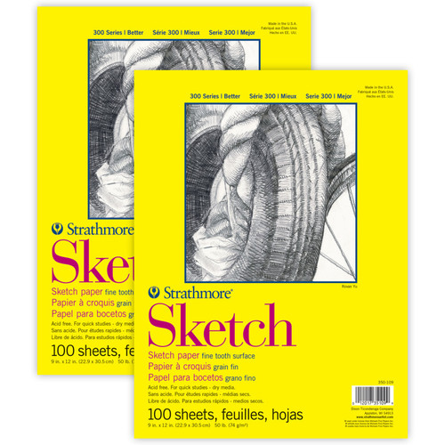 Strathmore 300 Series Sketch Pad, Glue Binding, 100 Sheets, 9X12 Inch, Pack Of 2 STT3501091-2