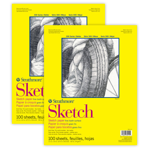 Strathmore 300 Series Sketch Pad, Glue Binding, 100 Sheets, 11X14 Inch, Pack Of 2 STT3501111-2
