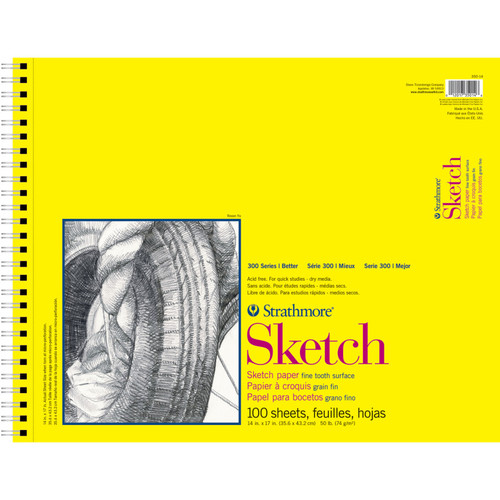 Strathmore 300 Series Sketch Pad, Side Wire Binding, 100 Sheets, 14X17 Inch STT3501403
