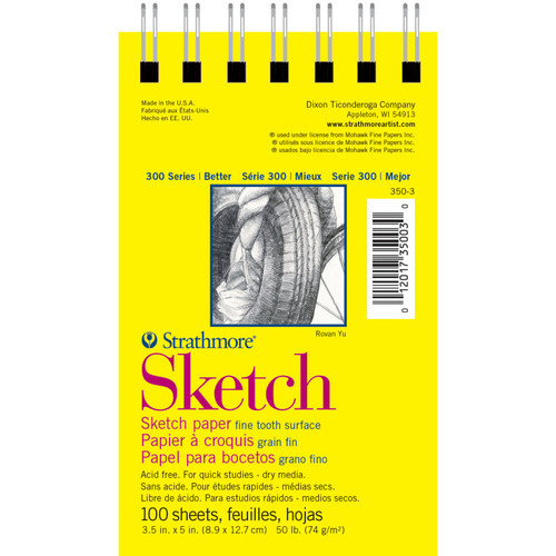 Strathmore 300 Series Sketch Pad, Side Wire Binding, 100 Sheets, 3.5X5 Inch STT350306