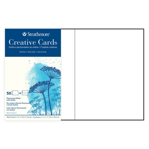 Strathmore Creative Cards & Envelopes, Fluorescent White With Deckle Edge, Full Size, 5X6.875 Inch, Pack Of 50 STTP1052601