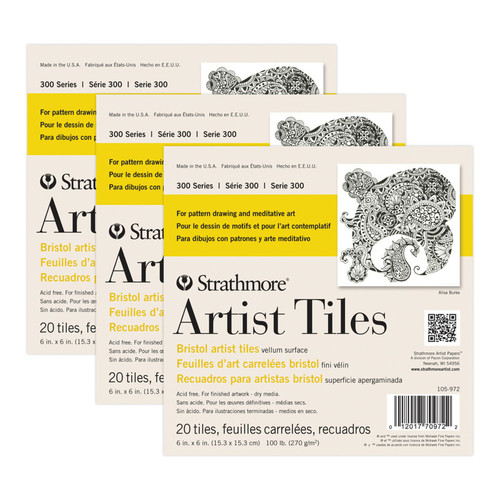 Strathmore 300 Series Artist Tiles, Bristol, Smooth Finish, 6X6 Inch, 20 Sheets Per Pack, 3 Packs STTP1059721-3