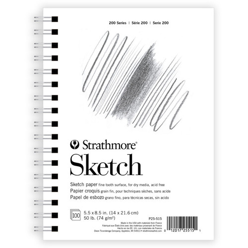 Strathmore 200 Series Sketch Paper Pad, Side Wire Binding, 100 Sheet, 5.5X8.5 Inch, 1 Count STTP255151