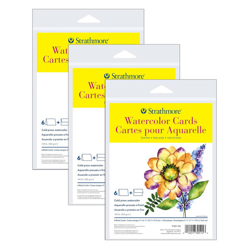 Strathmore 300 Series Watercolor Cards & Envelopes, Full Size, 5X6.875 Inch, 6 Per Pack, 3 Packs STTP305150-3