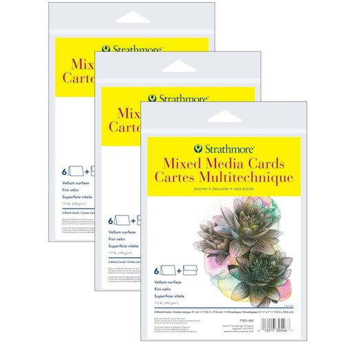 Strathmore 300 Series Mixed Media Cards & Envelopes, Full Size, 5X6.875 Inch, 6 Per Pack, 3 Packs STTP305462-3