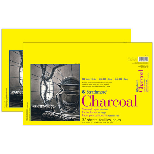 Strathmore 300 Series Charcoal Pad, Glue Binding, 32 Sheet, 11X17 Inch, Pack Of 2 STTP3301111-2