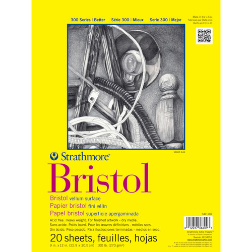 Strathmore 300 Series Bristol Pad, Vellum Finish, Tape Binding, 20 Sheet, 9X12 Inch, 1 Count STTP34210903