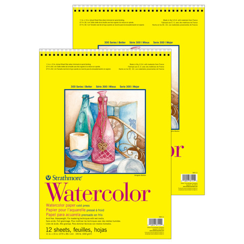 Strathmore 300 Series Watercolor Pad, Cold Pressed, Top Wire Binding, 12 Sheet, 11X15 Inch, Pack Of 2 STTP360111-2