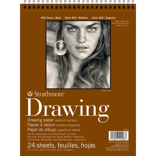 Strathmore 400 Series Drawing Pad, Smooth Finish, Wire Binding, 24 Sheet, 8X10 Inch, 1 Count STTP400306