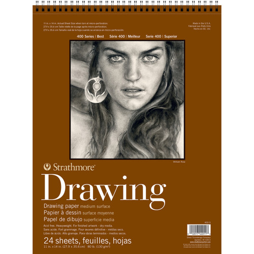Strathmore 400 Series Drawing Pad, Smooth Finish, Wire Binding, 24 Sheet, 11X14 Inch, 1 Count STTP400503