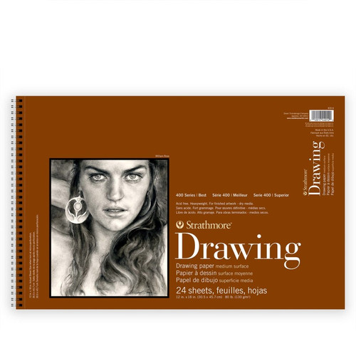 Strathmore 400 Series Drawing Paper Pad, Top Wire Binding, 24 Sheet, 12X18 Inch, 1 Count STTP40061