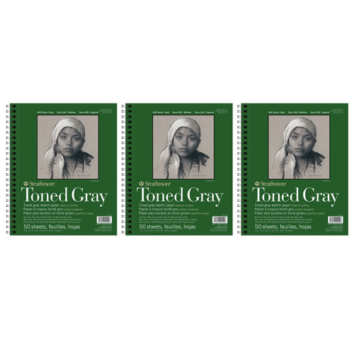 Strathmore 400 Series Sketch Pad, Recycled, Toned Gray, Side Wire Binding, 50 Sheet, 9X12 Inch, Pack Of 3 STTP41210903-3