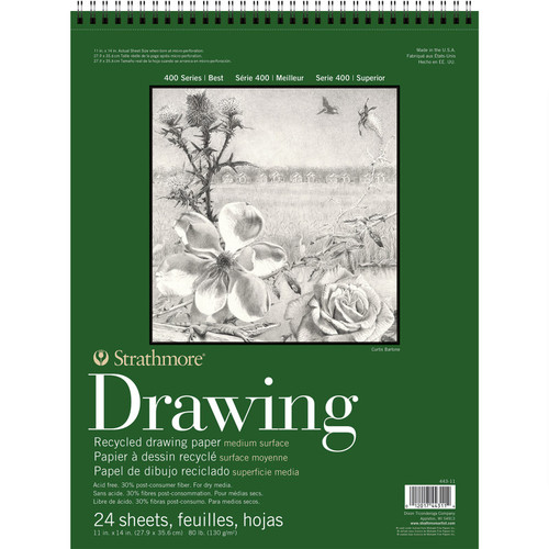 Strathmore 400 Series Drawing Paper Pad, Recycled, Top Wire Binding, 24 Sheet, 11X14 Inch, 1 Count STTP443111