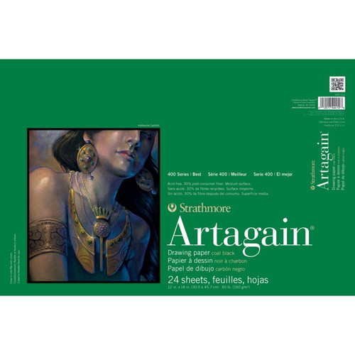 Strathmore 400 Series Artagain Pastel & Drawing Paper Pad, Coal Black, Glue Binding, 24 Sheet, 12X18 Inch, 1 Count STTP4451121