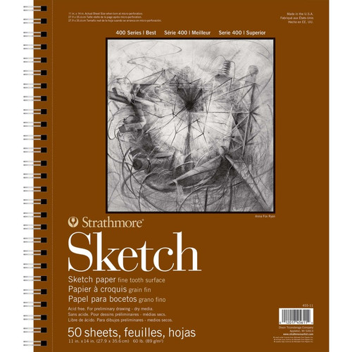 Strathmore 400 Series Sketch Paper Pad, Side Wire Binding, 50 Sheet, 11X14 Inch, 1 Count STTP455111