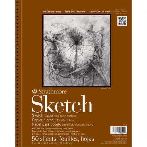 Strathmore 400 Series Sketch Paper Pad, Side Wire Binding, 50 Sheet, 9X12 Inch, 1 Count STTP45591