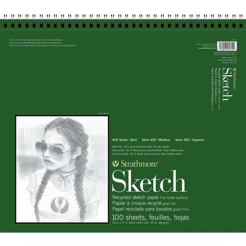 Strathmore 400 Series Sketch Paper Pad, Recycled, Side Wire Binding, 100 Sheet, 14X17 Inch, 1 Count STTP457141