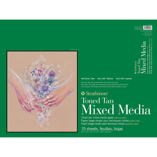 Strathmore 400 Series Mixed Media Pad, Toned Tan, Glue Binding, 15 Sheet, 18X24 Inch, 1 Count STTP462218