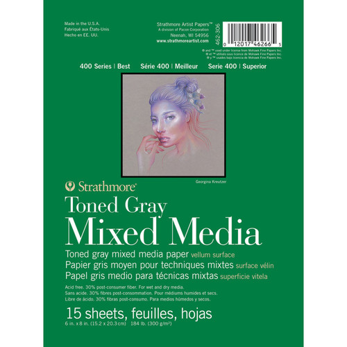 Strathmore 400 Series Mixed Media Pad, Toned Gray, Glue Binding, 15 Sheet, 6X8 Inch, 1 Count STTP462306