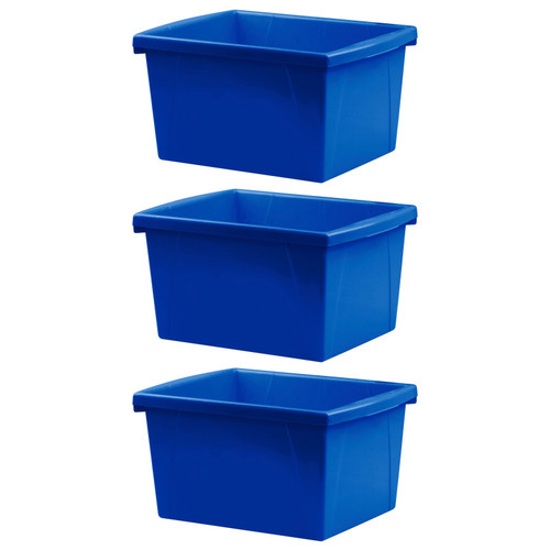 Storex 4 Gallon Classroom Storage Bin, Blue, Pack Of 3 STX61451U06C-3