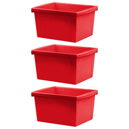 Storex 4 Gallon Classroom Storage Bin, Red, Pack Of 3 STX61452U06C-3