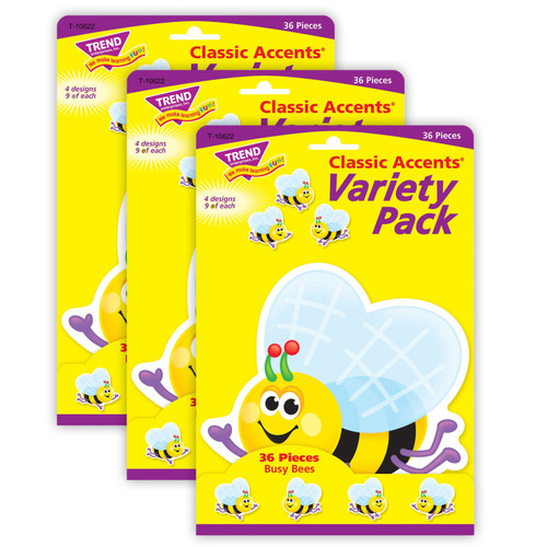 Trend Busy Bees Classic Accents Variety Pack, 36 Per Pack, 3 Packs T-10622-3