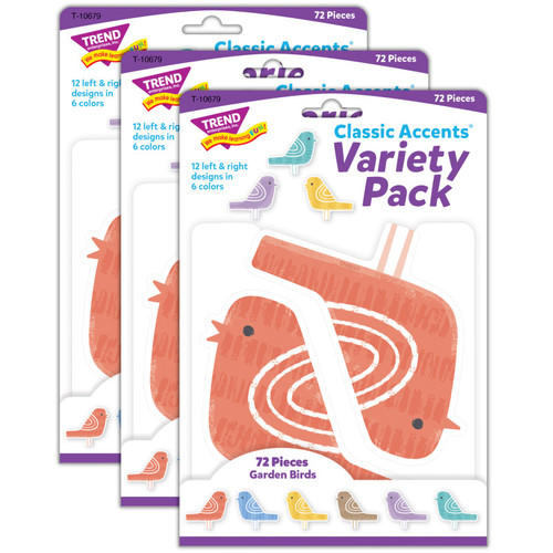 Trend Garden Birds Classic Accents Variety Pack, 72 Per Pack, 3 Packs T-10679-3