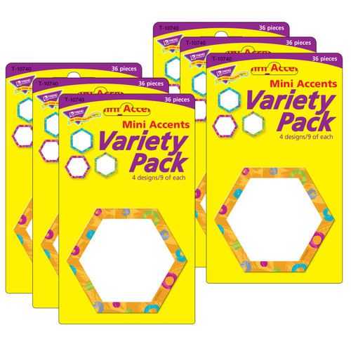 Trend Color Harmony Hexa-Swirls Mini Accents Variety Pack, 36 Per Pack, 6 Packs T-10740-6