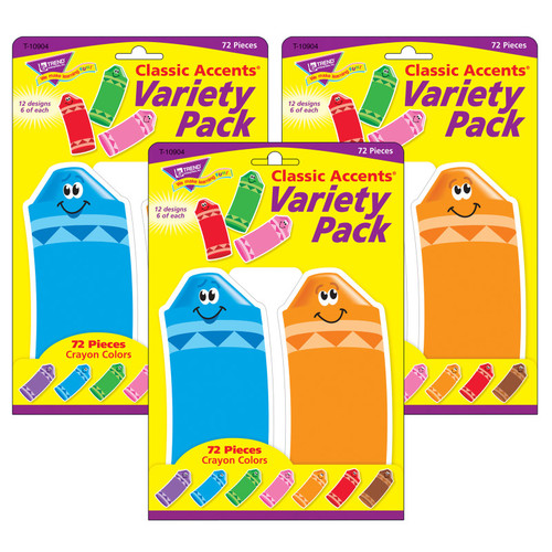 Trend Crayon Colors Classic Accents Variety Pack, 72 Per Pack, 3 Packs T-10904-3