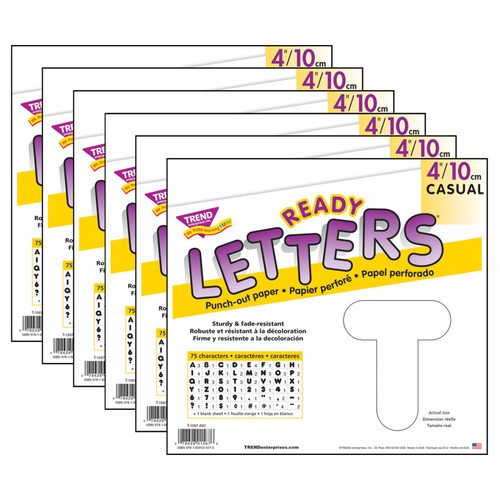 Trend White 4" Casual Uppercase Ready Letters, 6 Packs T-1567-6