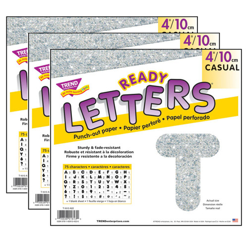 Trend Silver Sparkle 4" Casual Uppercase Ready Letters, 71 Per Pack, 3 Packs T-1613-3
