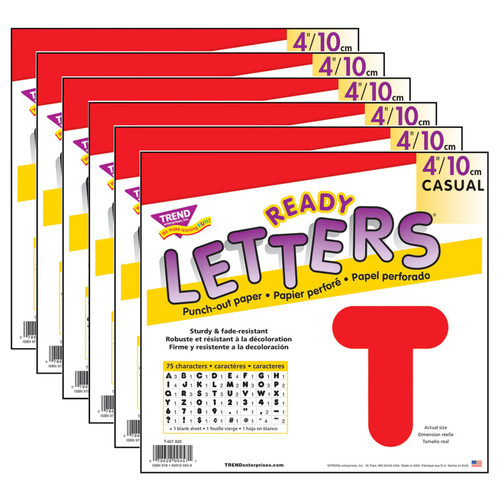 Trend Red 4" Casual Uppercase Ready Letters, 6 Packs T-457-6