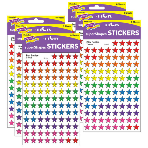 Trend Star Smiles Supershapes Stickers, 800 Per Pack, 6 Packs T-46079-6