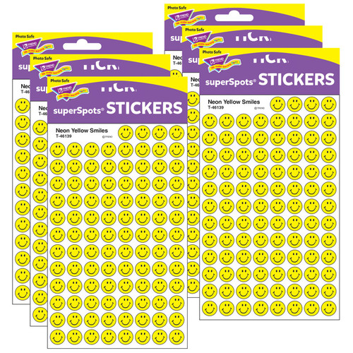 Trend Neon Yellow Smiles Superspots Stickers, 800 Per Pack, 6 Packs T-46139-6