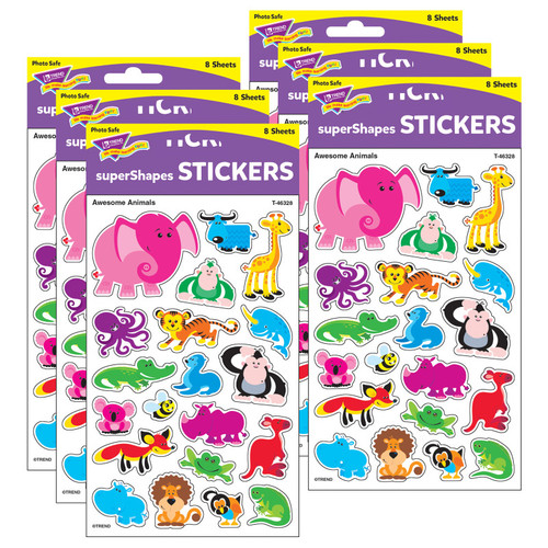 Trend Awesome Animals Supershapes Stickers-Large, 160 Per Pack, 6 Packs T-46328-6