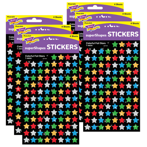 Trend Colorful Foil Stars Supershapes Stickers, 400 Per Pack, 6 Packs T-46606-6