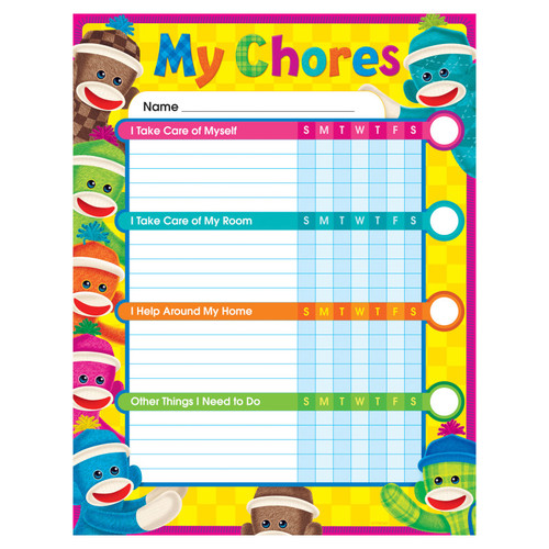 Trend Sock Monkeys Chore Charts, Pad Of 25 T-73145